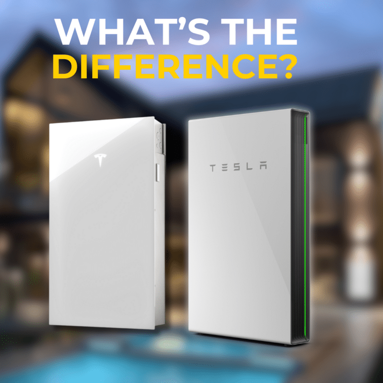 Two white rectangular devices are shown with the text "What's the Difference?" above them. The left device has a T logo, and the right device has "TESLA" written on it.