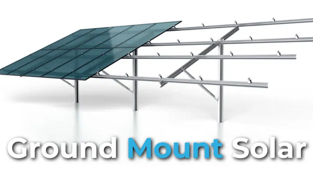 Image of a ground mount solar panel structure with the text "Ground Mount Solar" written below it.