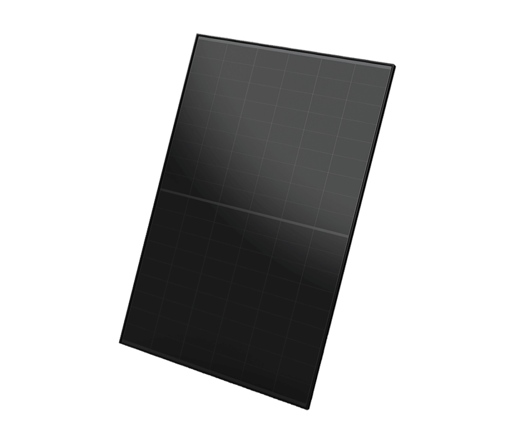 A black rectangular solar panel with a grid-like pattern across its surface.