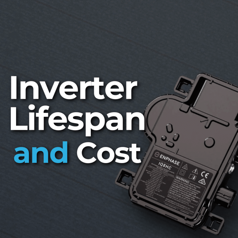 The image shows a black inverter with text overlay reading "Inverter Lifespan and Cost.