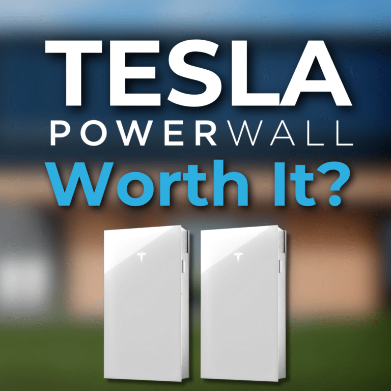 Image of two Tesla Powerwall units with the text "TESLA POWERWALL Worth It?" on a blurred background.